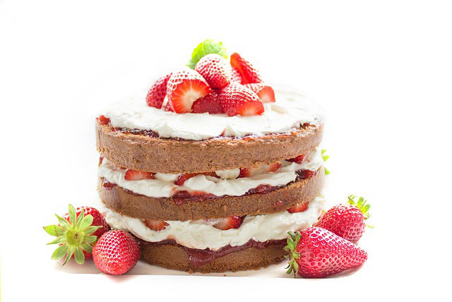Layered strawberry and cream cake